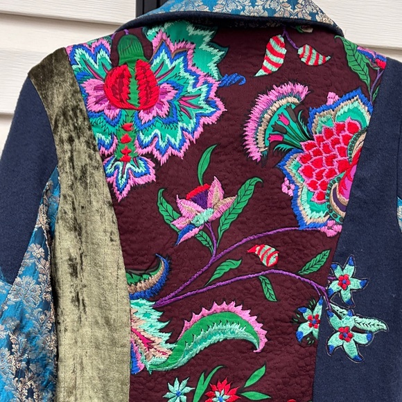 Ritu Kumar Multicolor Patchwork Embroidered Trench Boho Coat Jacket-4 - Picture 5 of 15